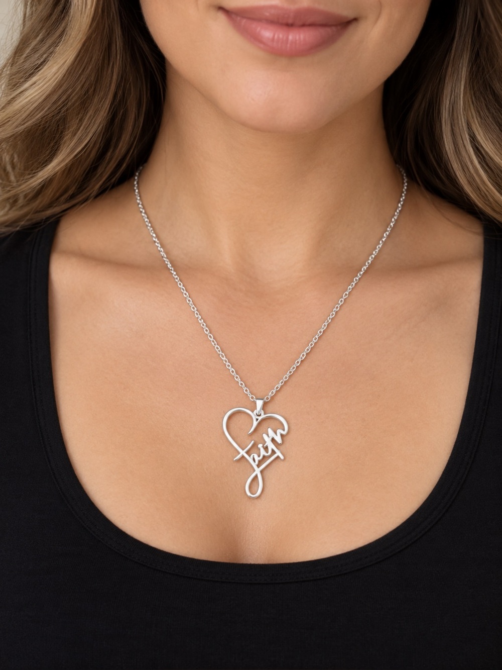 Faith' Heart Pendant Necklace - Silver